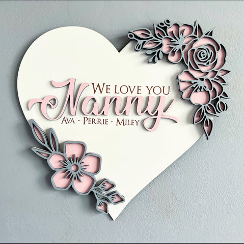 3D Floral We Love You Heart Wall Sign