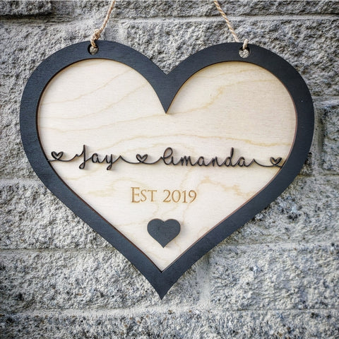 Personalised Heart Couples Wall Sign Plaque