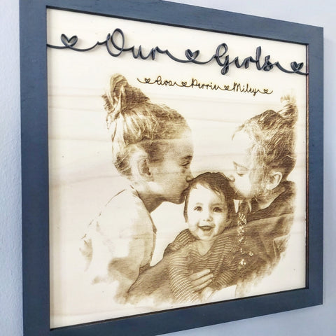 Our Girls / Boys Engraved photo 3D wooden wall sign