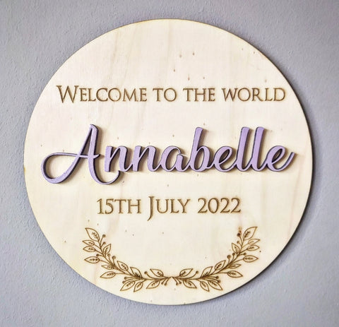 Personalised Circle New Baby Plaque